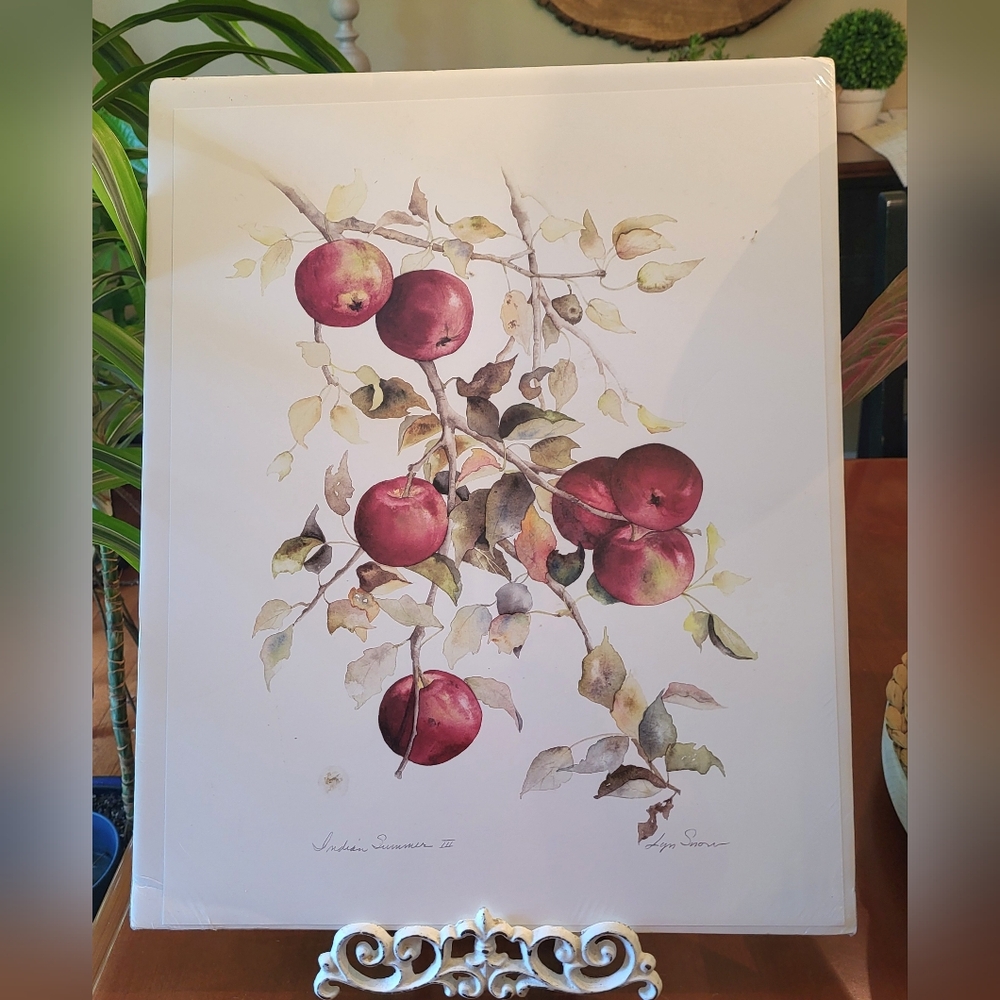 Artist Lyn Snow Watercolor Print Indian Summer III Apples 16"×20" Autumn Maine